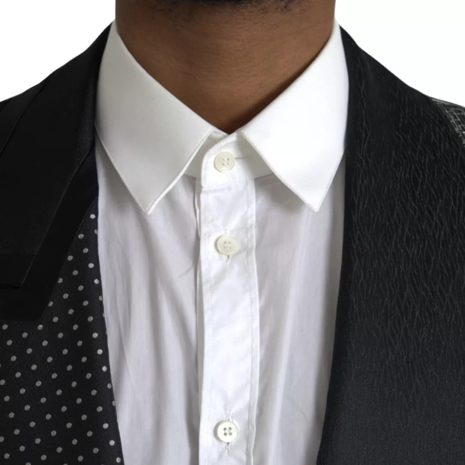 Dolce & Gabbana Black Silver Silk Single Breasted Coat Blazer