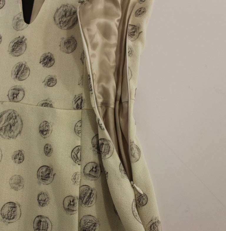Andrea Incontri White Printed Shift V-Ausschnitt Scheide Kleid