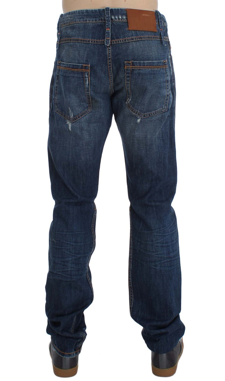 Jeans in forma slim cotone di cotone blu.