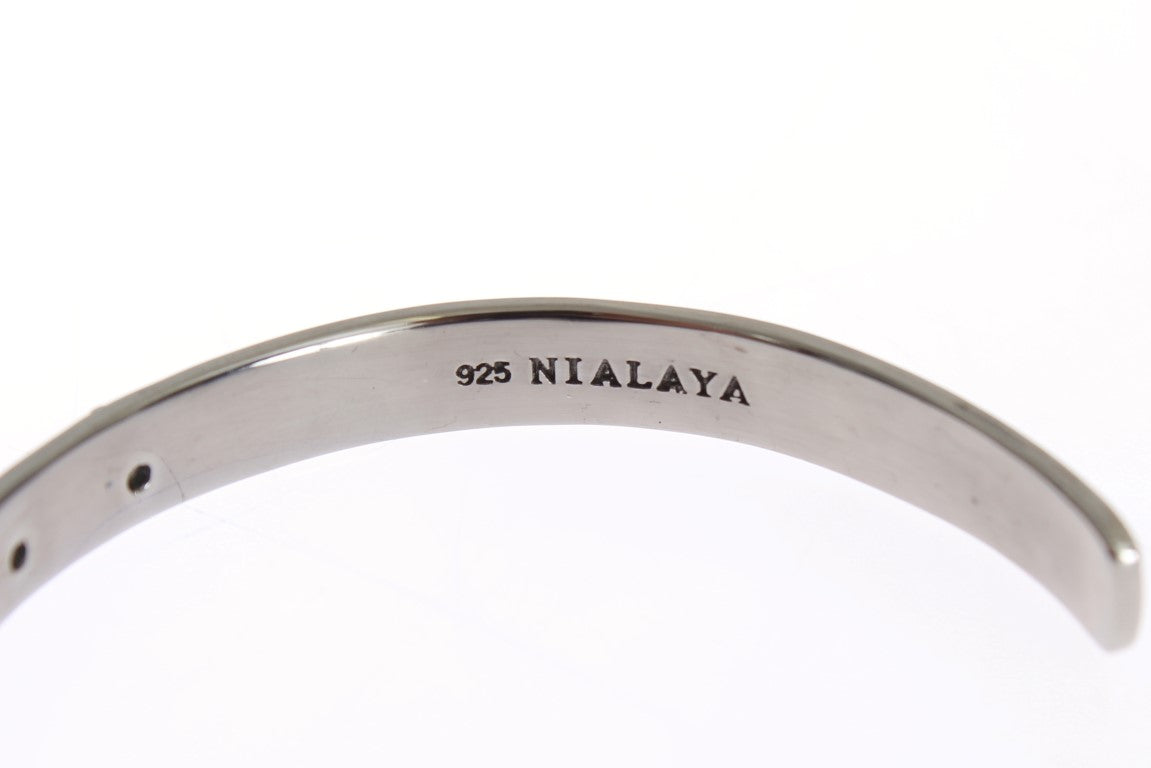 Braccialetto in tesi d'argento Nialaya Black Crystal 925