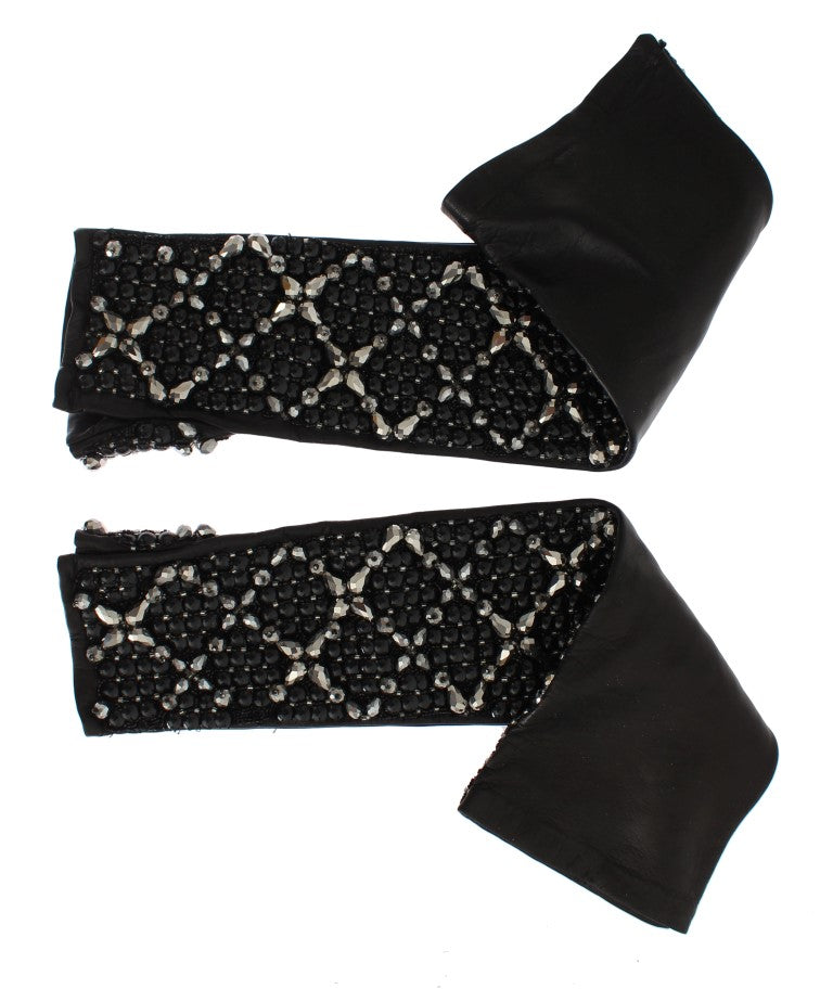 Dolce & Gabbana in pelle nera Crystal Crystal Bilned Gloves