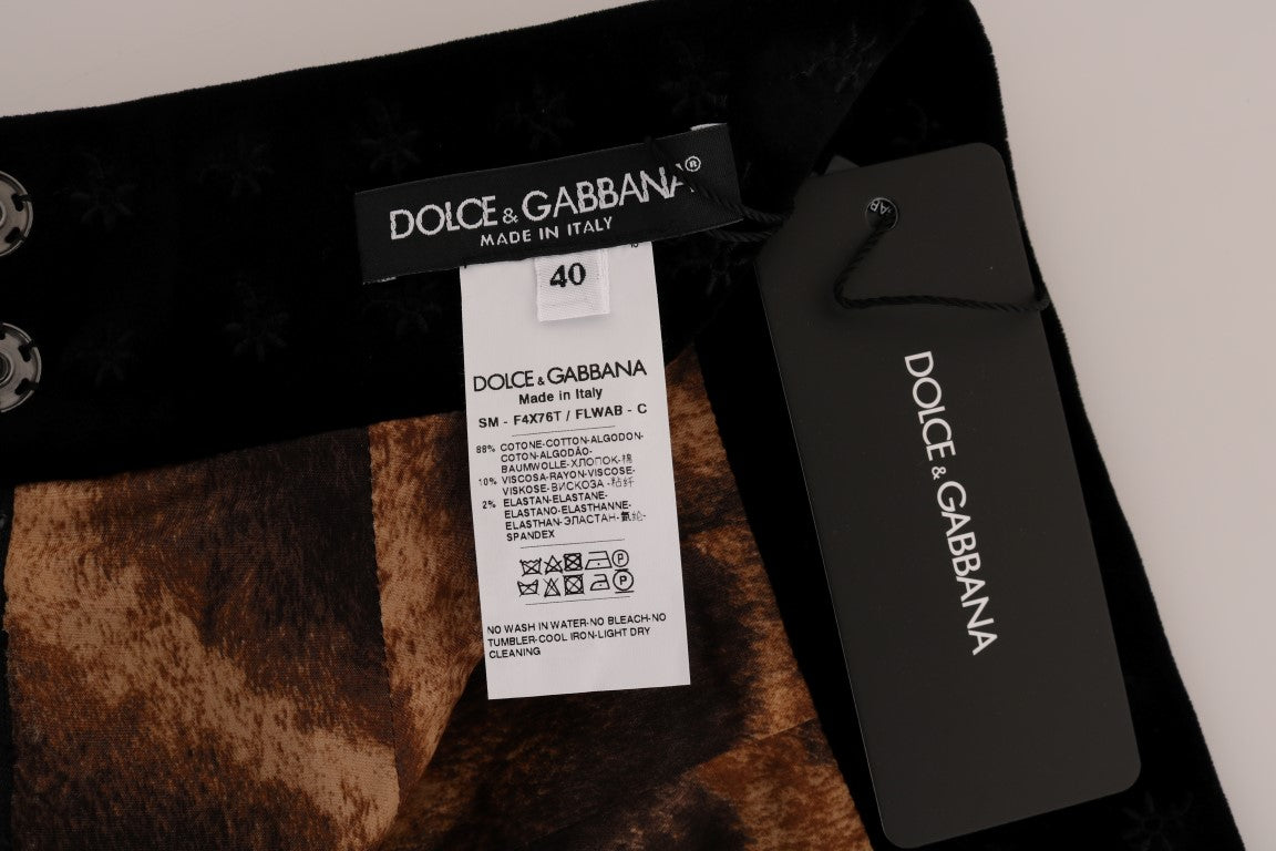 Dolce & Gabbana Green Dark Baroque Velvet Crayon Jupe