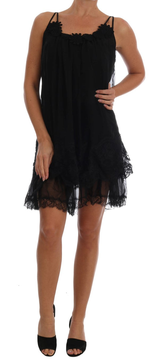 Dolce & Gabbana schwarzer Seidenspitze Chemise Kleid