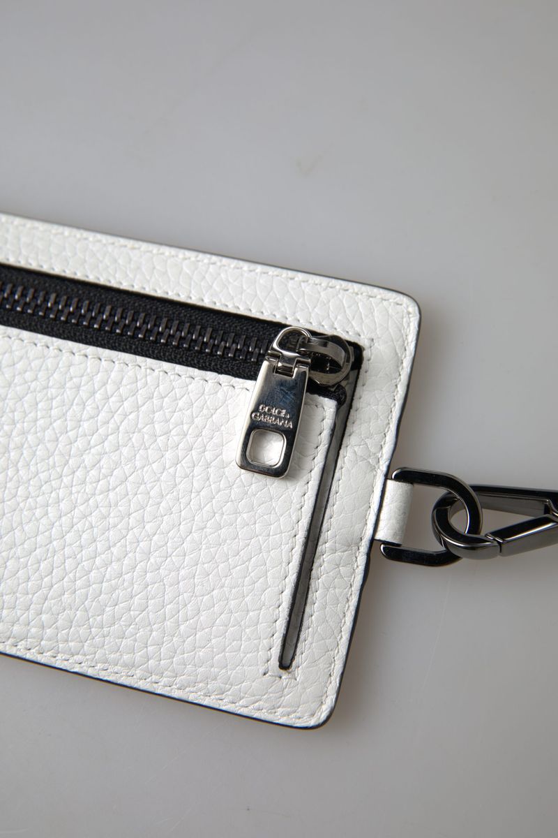 Dolce & Gabbana Elegant White Leather Cardholder Lanyard