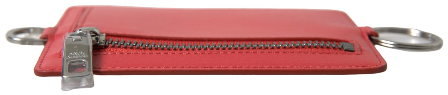Dolce & Gabbana Elegant Red Leather Lanyard Card Holder