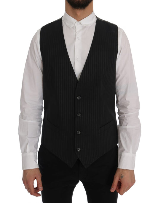 Dolce & Gabbana Grey Staff Cotton Striped Weste