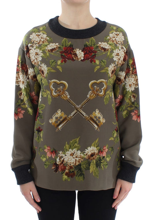 Dolce & Gabbana Green Key Floral Print Silk Pull