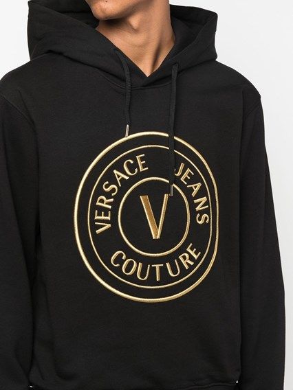 Versace Jeans Black Cotton Logo Détails Sweat à capuche