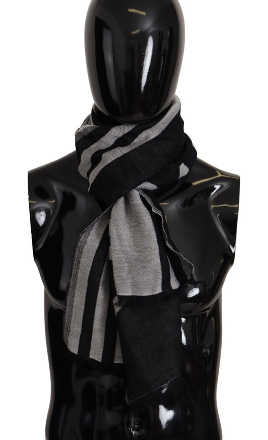 Dolce & Gabbana Black Grey Cotton Modal Jacquard Logo Wrap Scarf