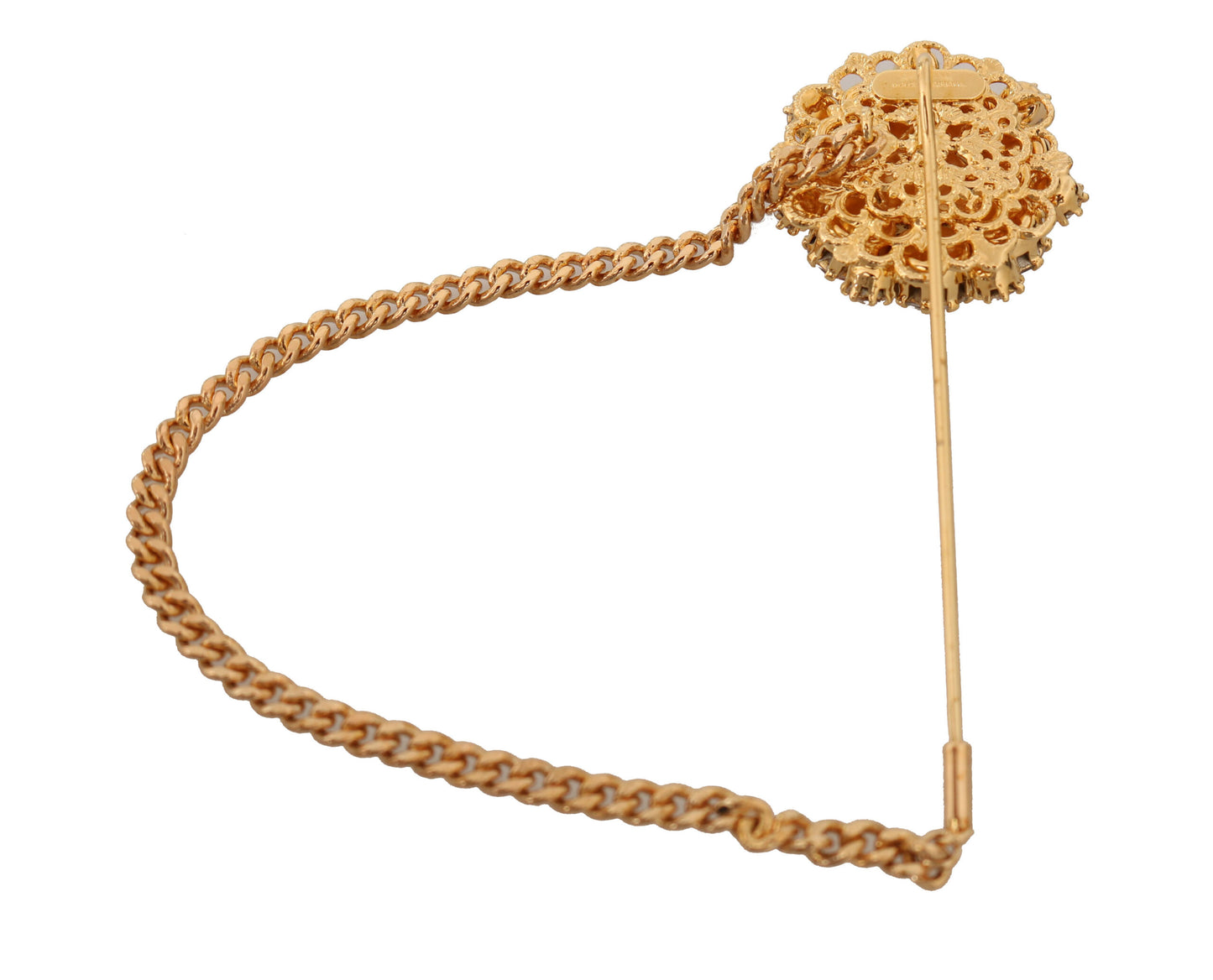 Dolce & Gabbana Gold Brass Clear Crystal Chain Pin Broch Brooch