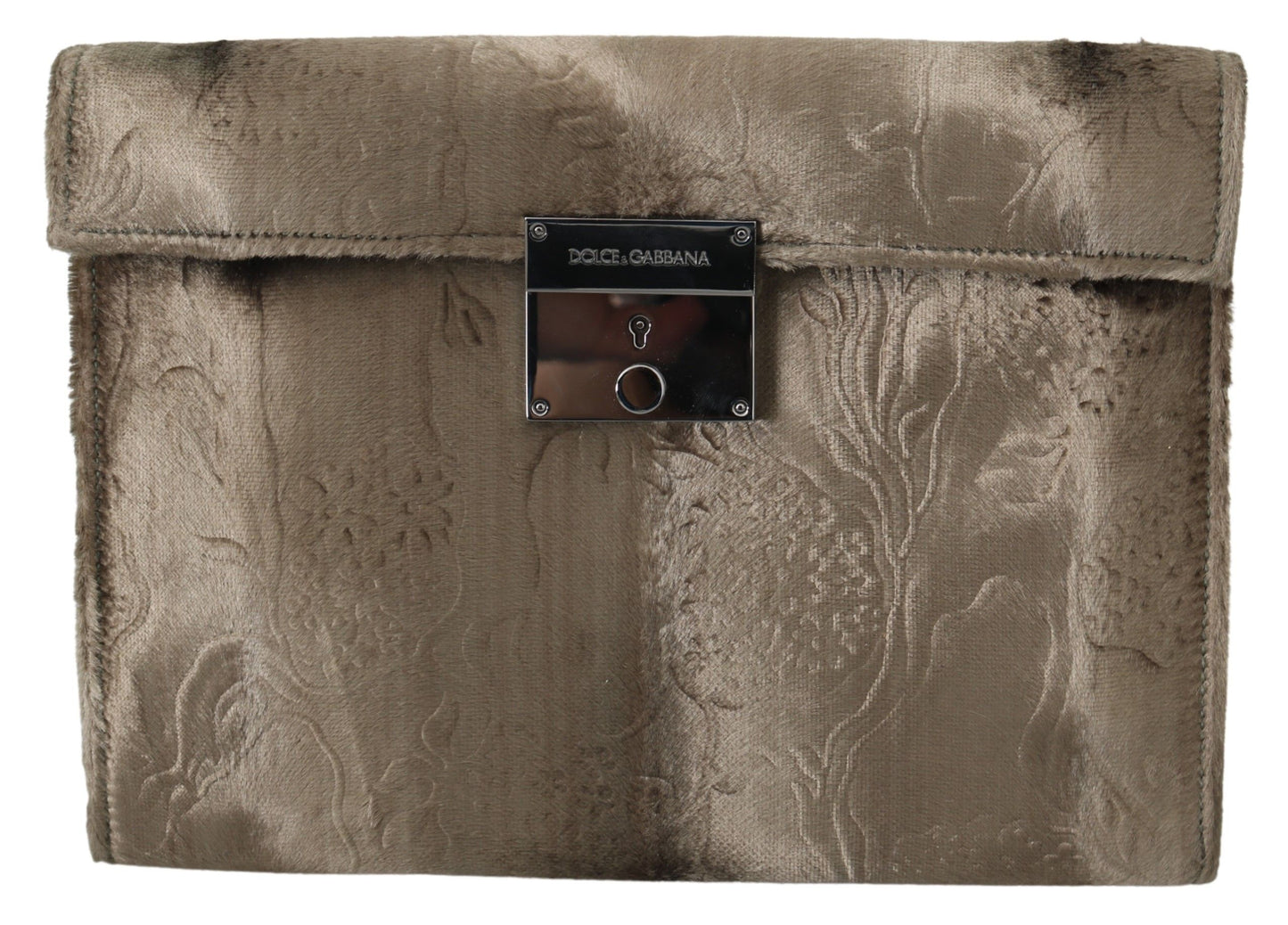 Dolce & Gabbana Beige Velvet Floral Leather Men Document Casecase