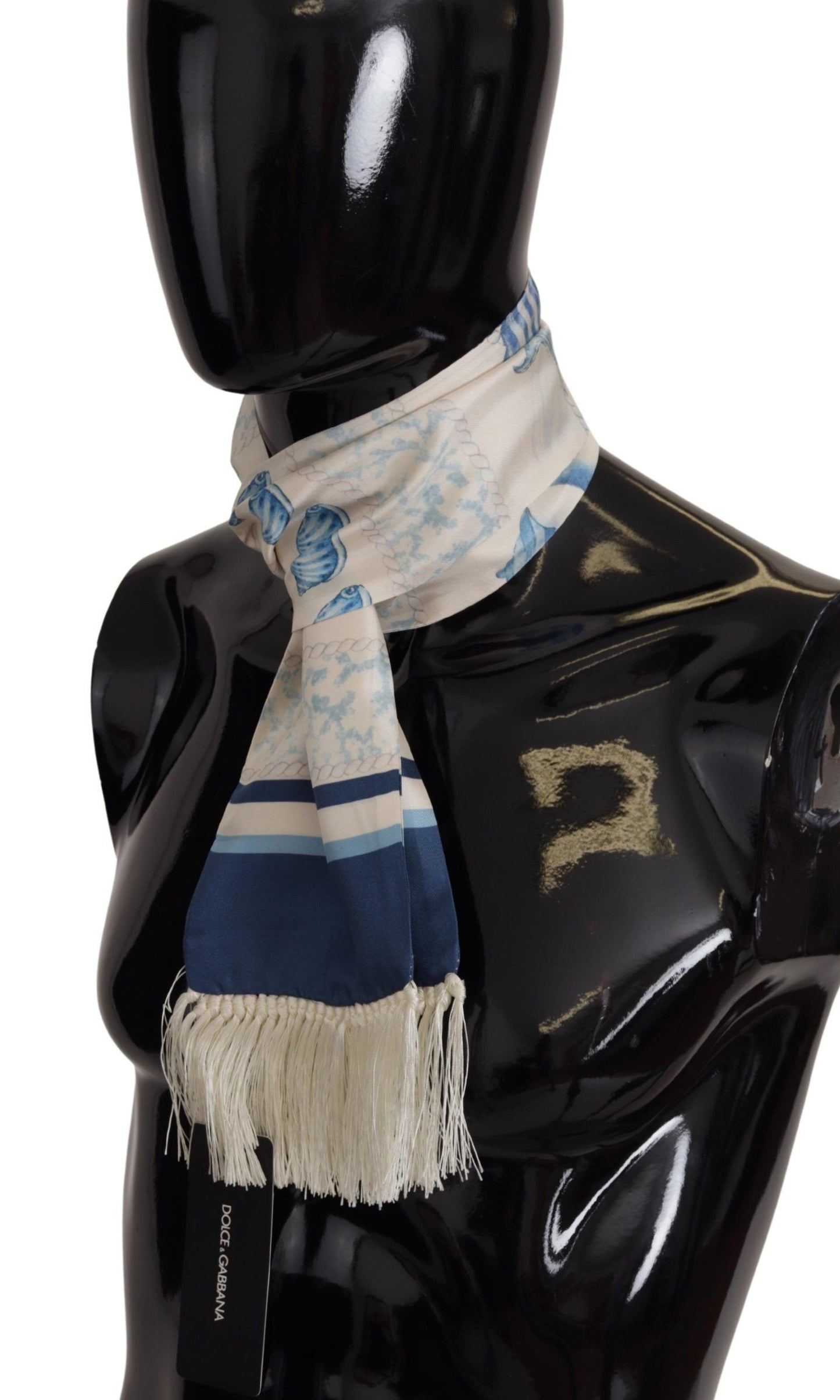 Dolce & Gabbana Blue Seidenschalendruck weißer Schal -Randschalel