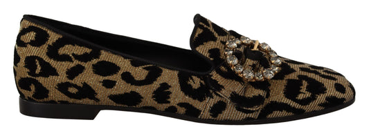 Dolce & Gabbana Gold Leopardenmuster Kristalle Slipper Schuhe