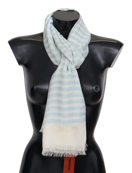 Missoni Blue Weiß ausgekleideter Kaschmir Unisex Wrap Schal