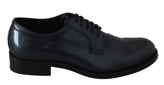 Dolce & Gabbana Blue Leather Derby Robe Shoes Formal