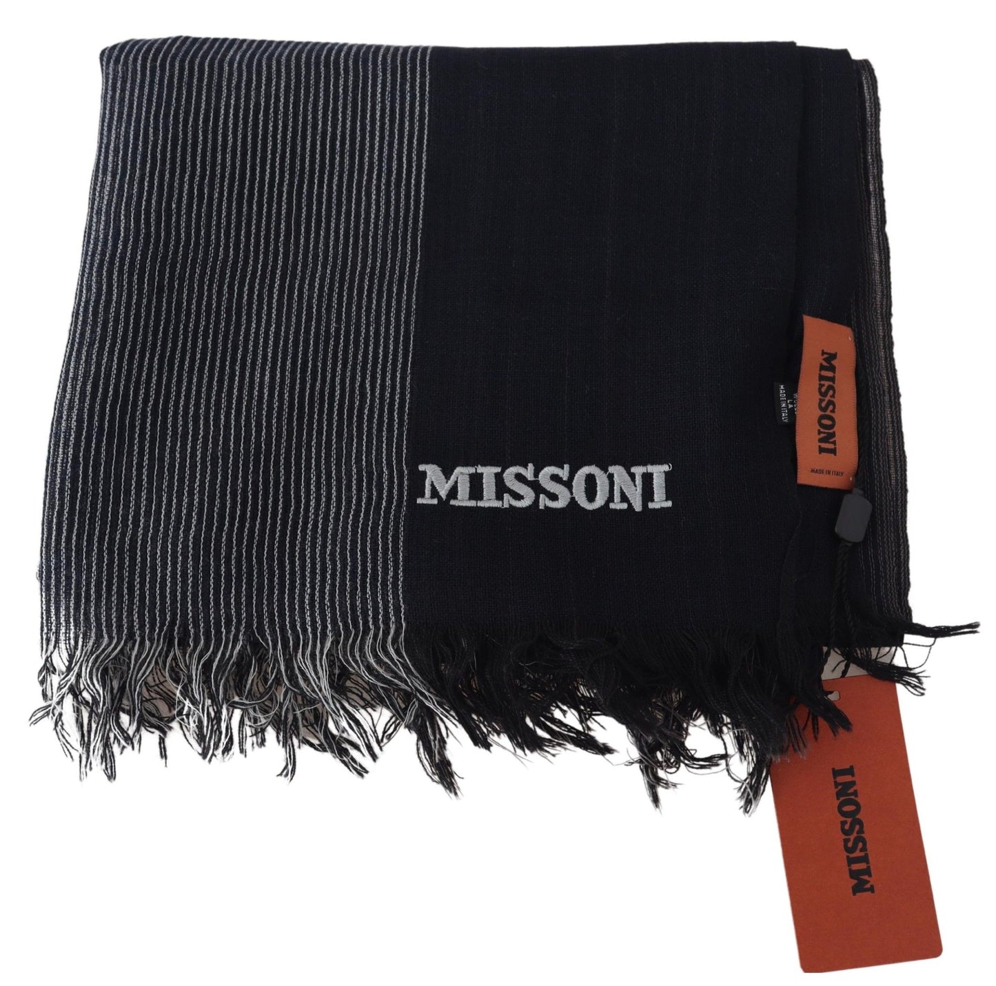 Missoni Black Striped Woll Unisex Neck Wrap Schal