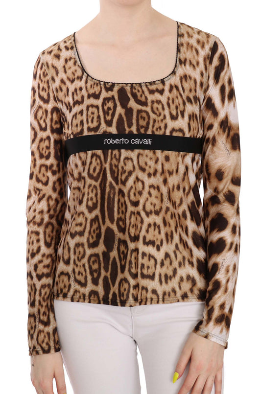 Roberto Cavalli Brown Round Neck Leopard Frauen Top Bluse