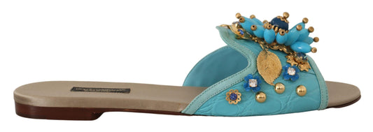 Dolce & gabbana bleu cristal exotique cuir sandales en cristal bleu