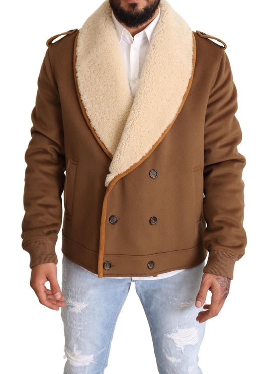 Dolce & Gabbana Brown Double Breasted Shearling Coat Jacke