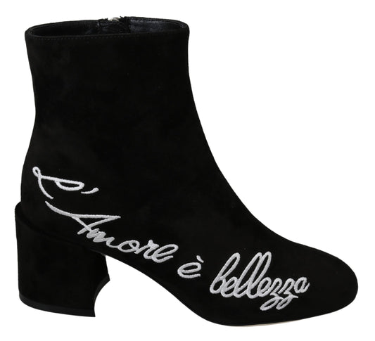 Dolce & Gabbana Black Suede L'Amore E'Bellezza Boots Chaussures