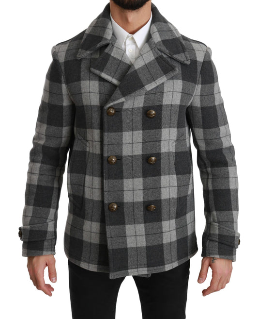 Dolce & Gabbana Grey Check Woll Cashmere Coat Jacke