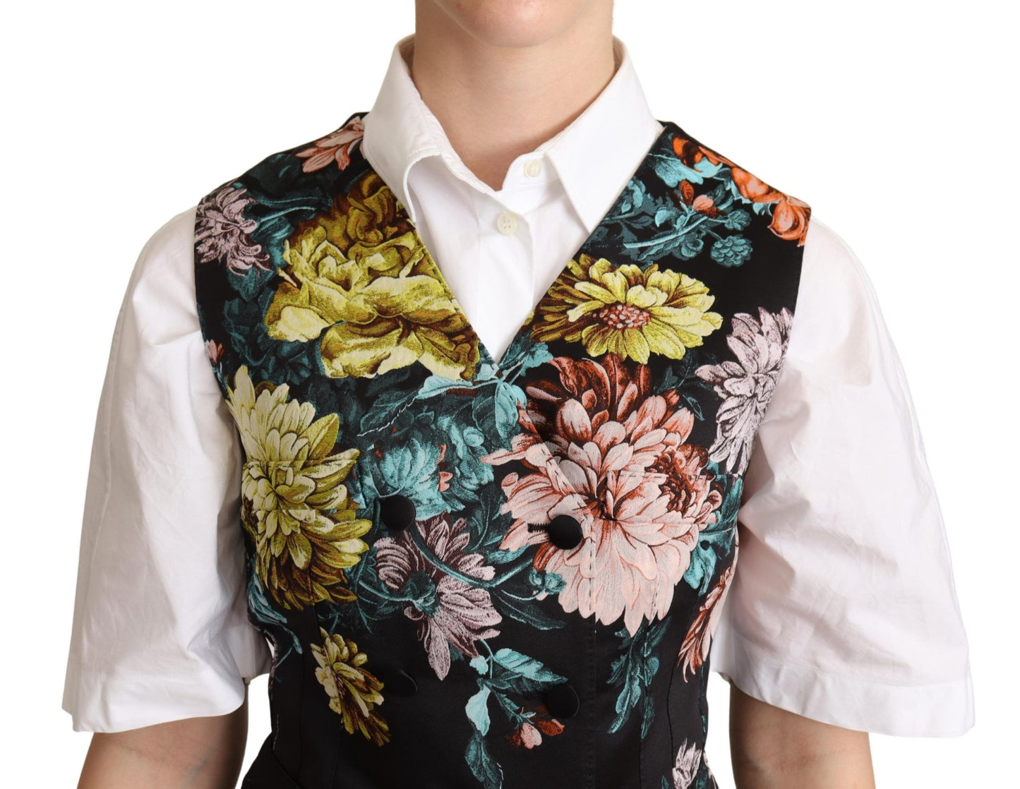 Dolce & Gabbana Black Jacquard Floral Wank Vest