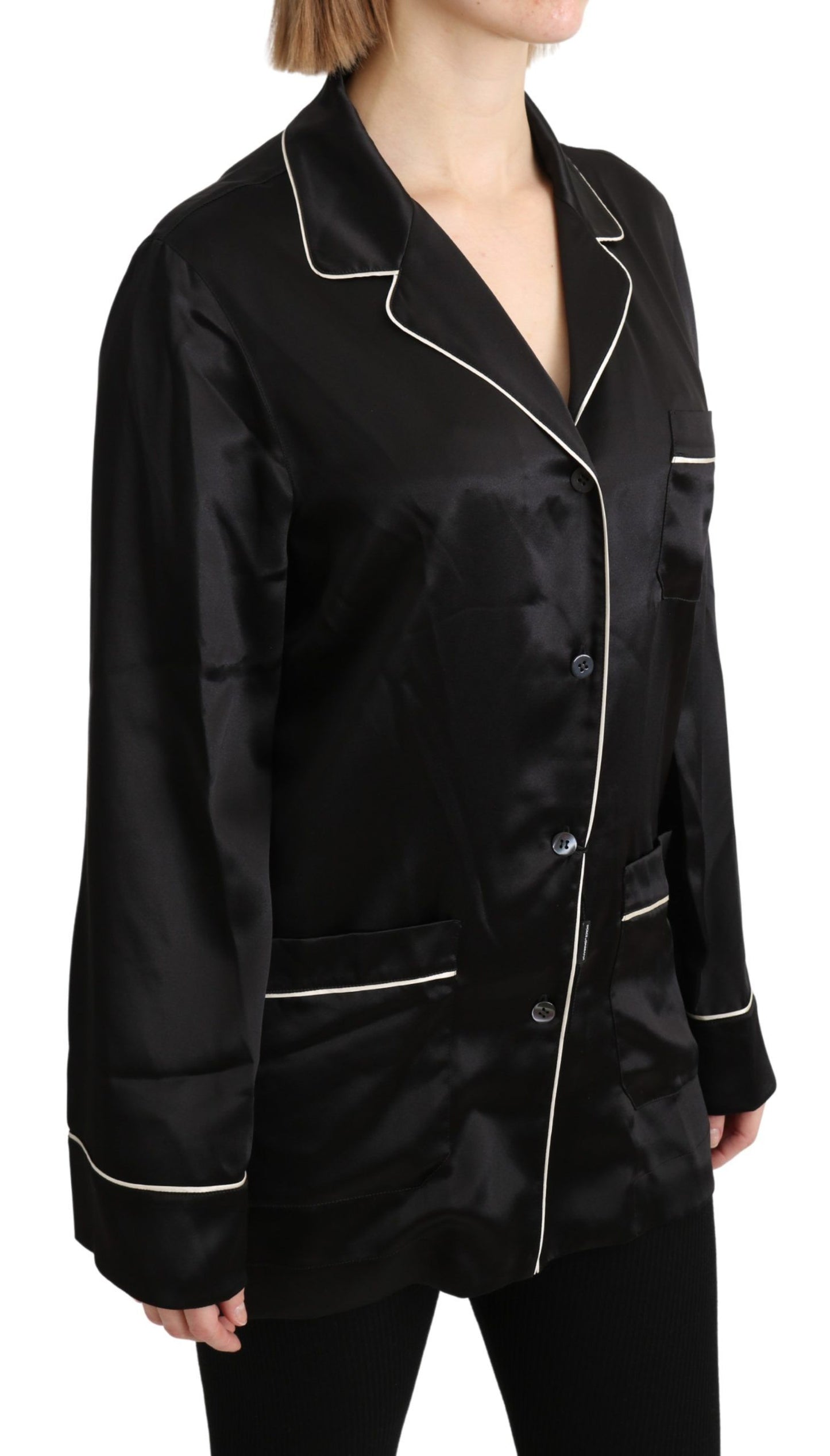 Camicia top top in seta camicia nera Dolce & Gabbana