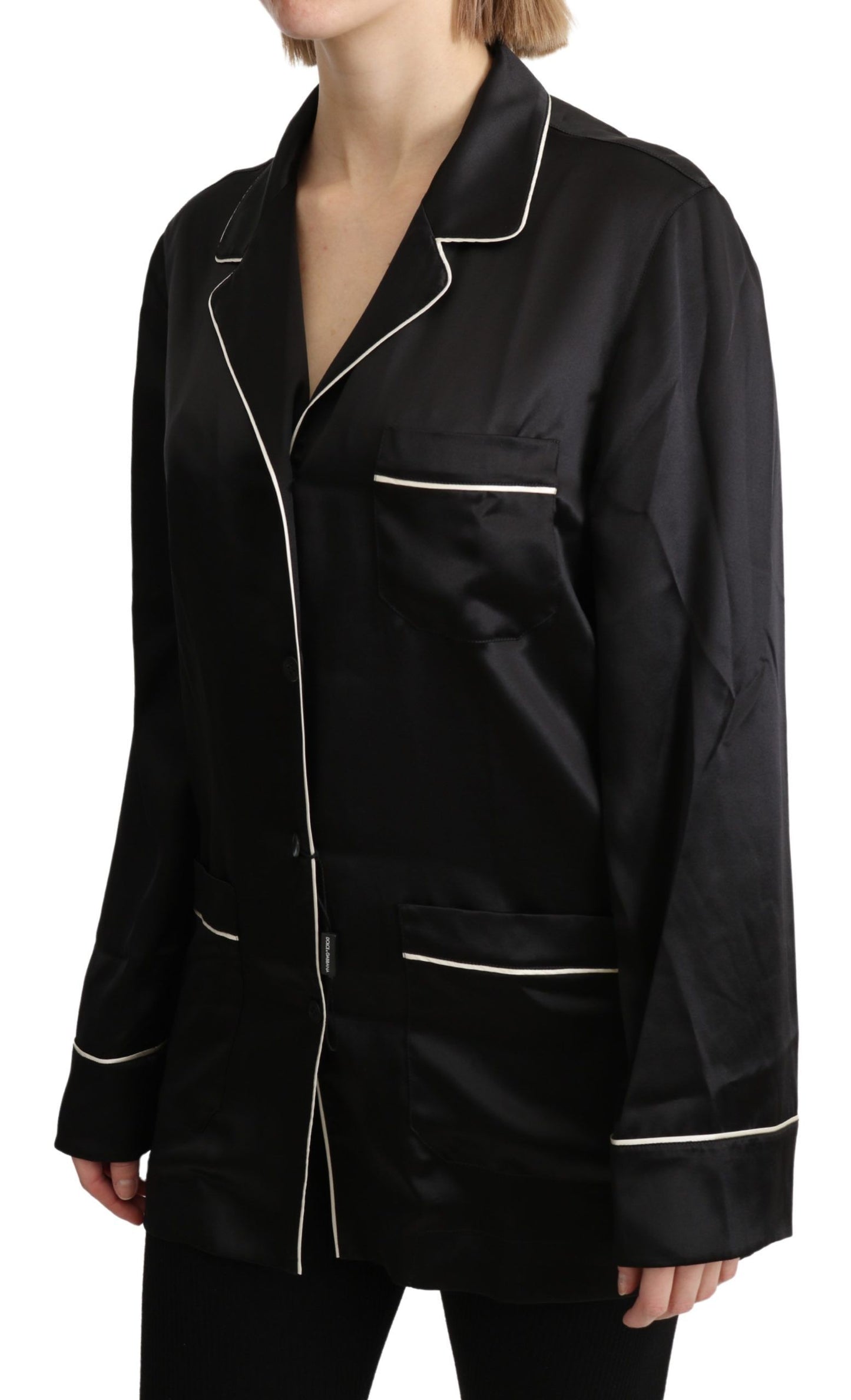 Camicia top top in seta camicia nera Dolce & Gabbana