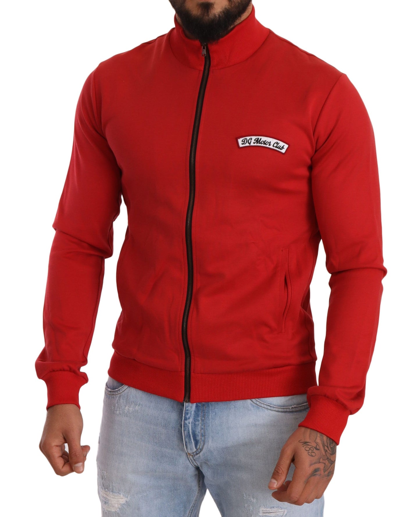 Dolce & Gabbana Red DG Motor Club Zipper Stretch Sweater