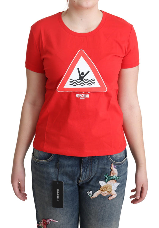 T-shirt à imprimé triangle graphique de natation rouge Moschino Red Cotton