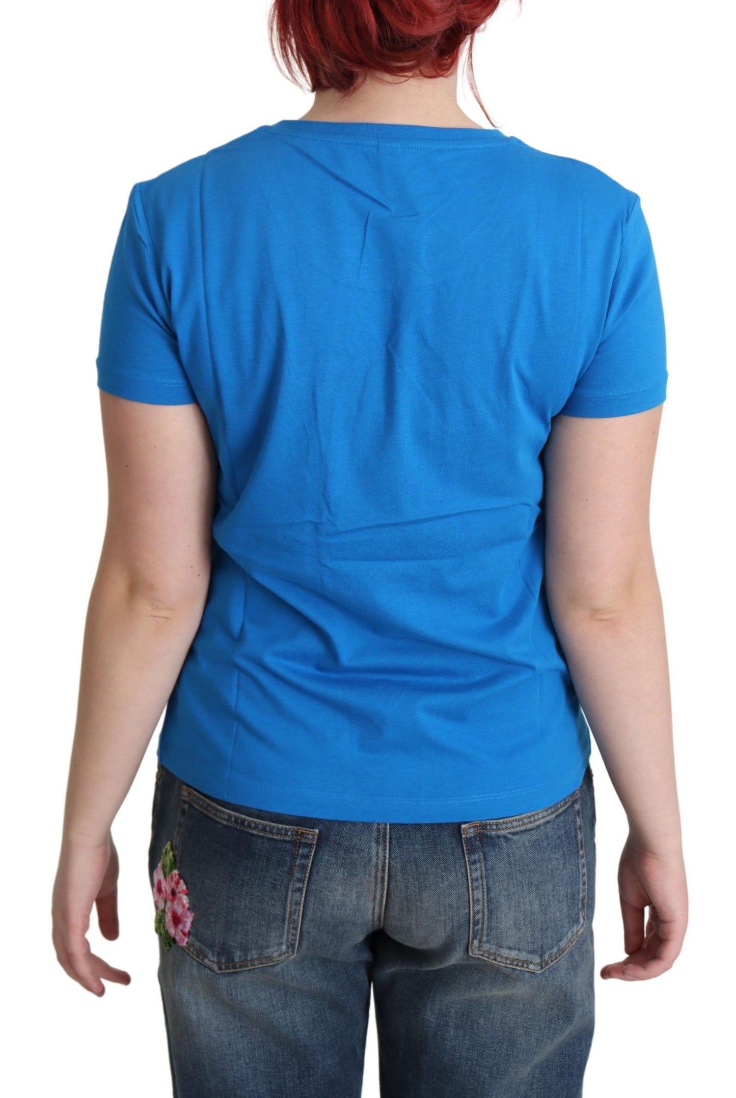 Moschino blau gedruckte Baumwollkurzärmel Tops T-Shirt