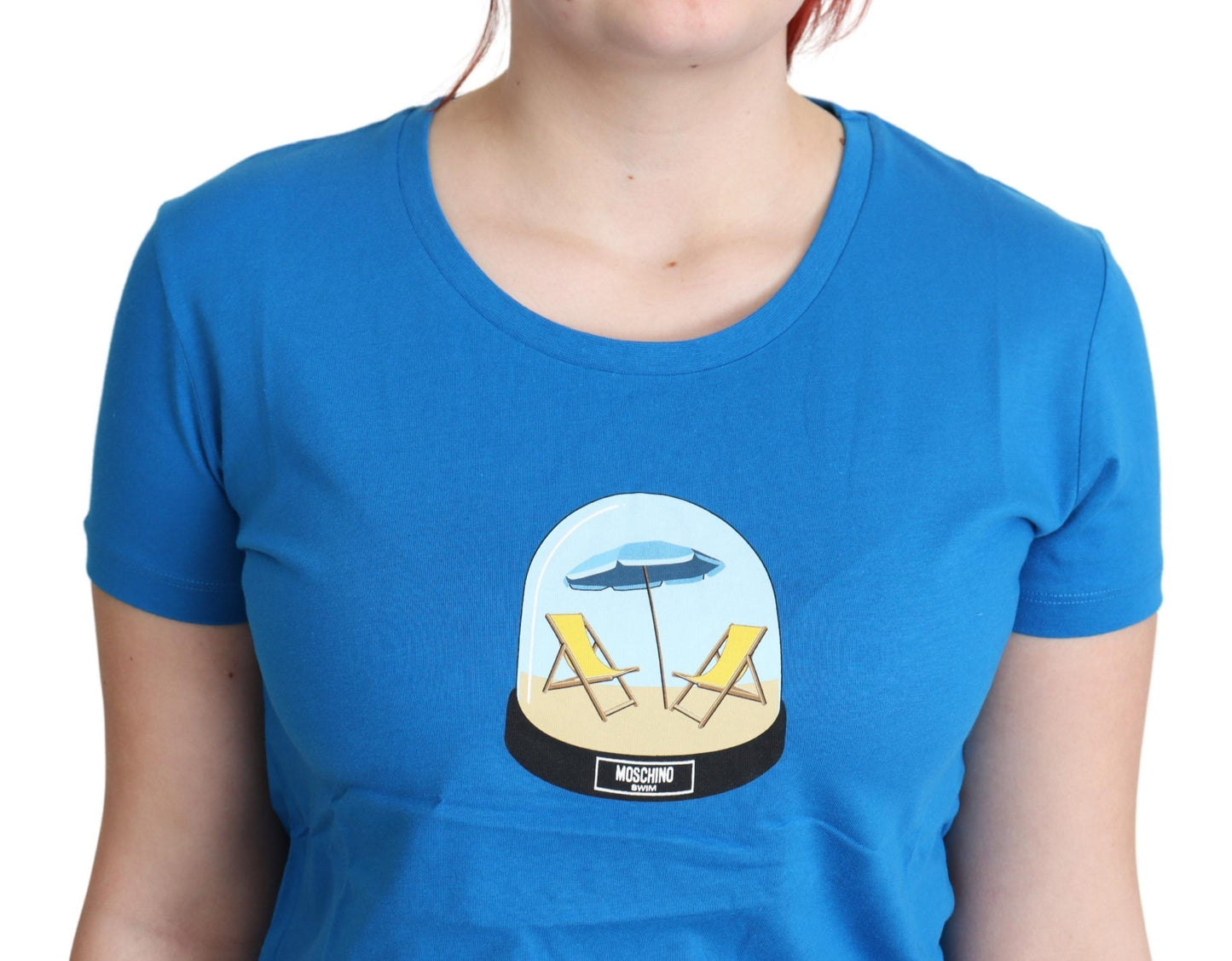 Moschino blau gedruckte Baumwollkurzärmel Tops T-Shirt