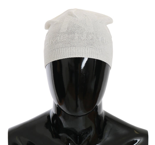Costume National Beanie White Wool Blend Brandhed Branded Hat