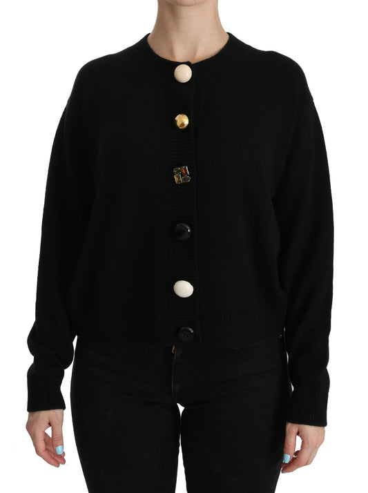 Dolce & Gabbana Black Button Black abbellito Sighion cardigan