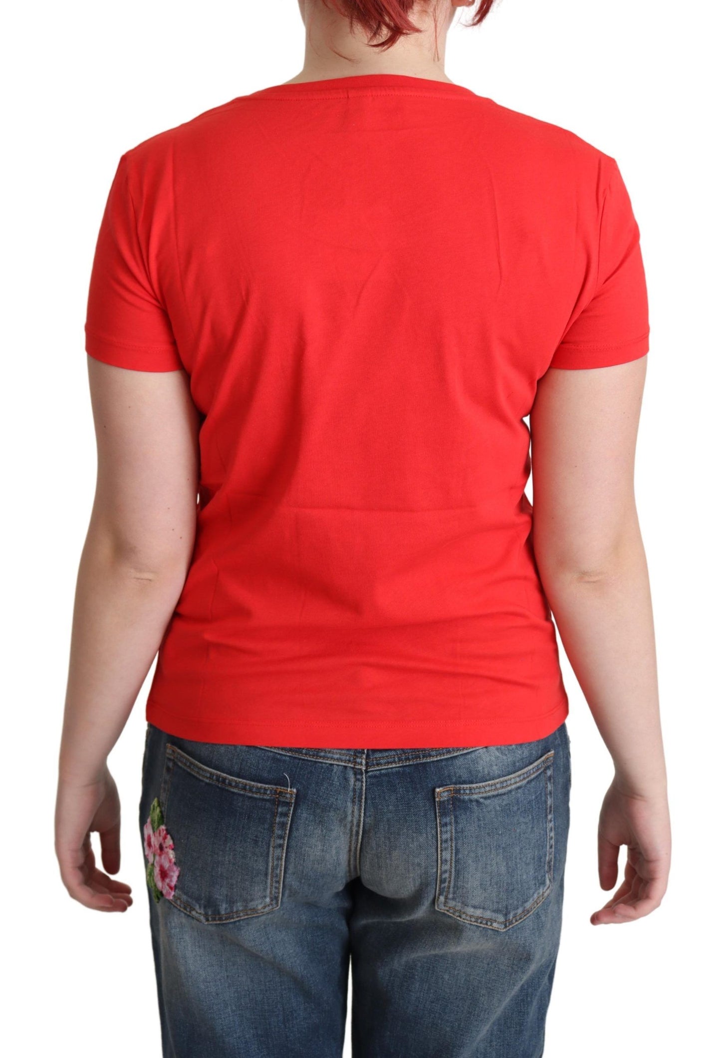 Moschino Red Cotton Come Play 4 Us Print Tops T-shirt