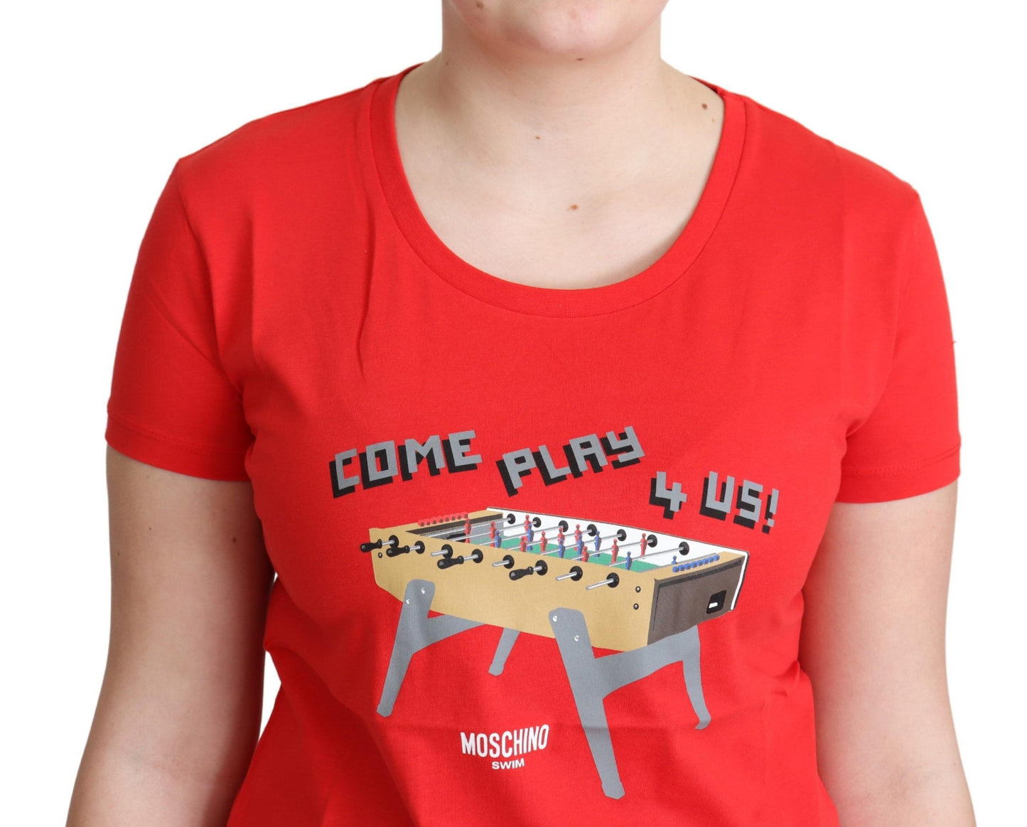 Moschino Red Cotton Come Play 4 Us Print Tops T-shirt