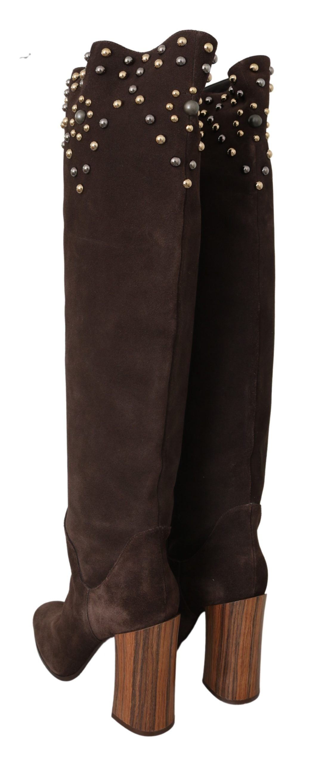 Dolce & Gabbana Studded Suede Knee High Boots in Brown