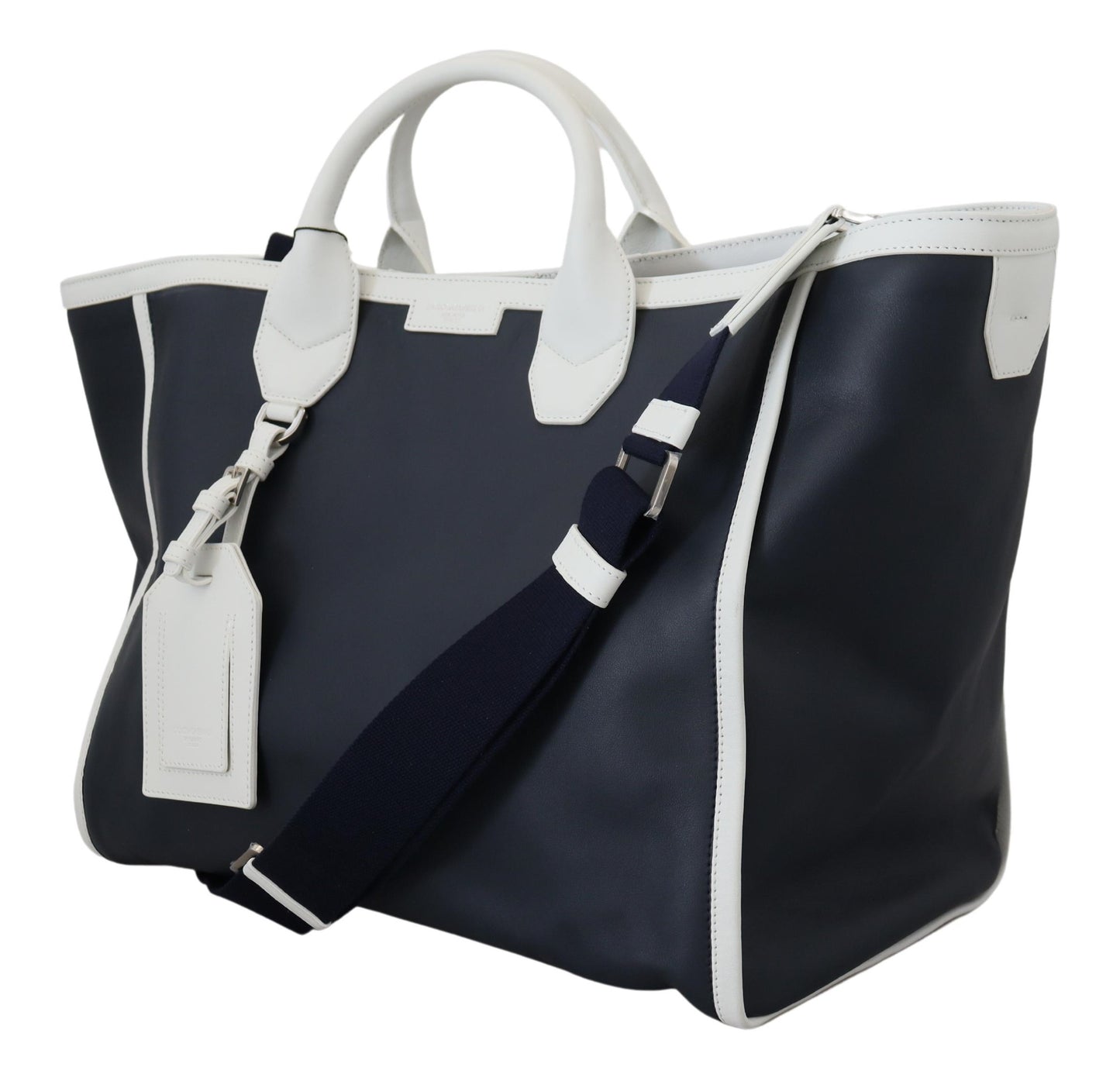 Dolce & Gabbana White Blue Leather Shopping Sac Shopping