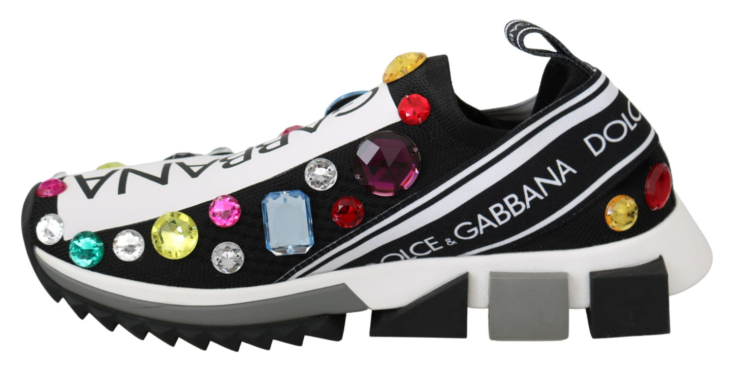 Dolce & Gabbana Black Multicolor Crystal Sneakers Schuhe