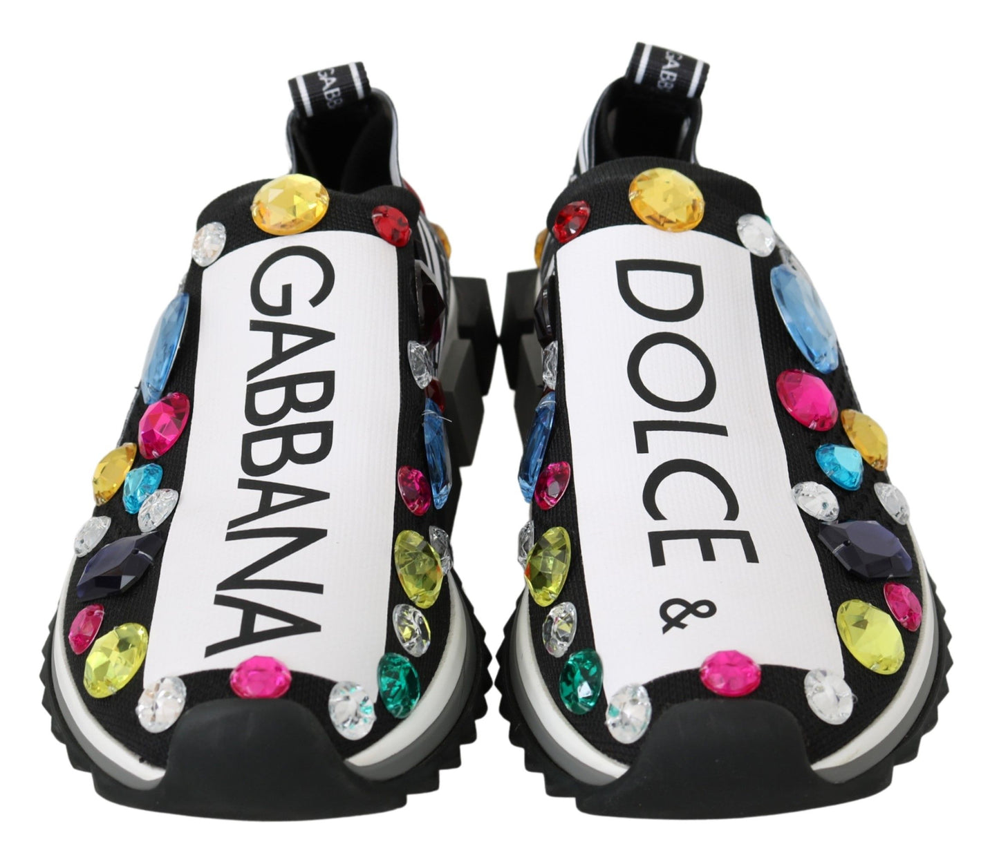 Dolce & Gabbana Black Multicolor Crystal Sneakers Schuhe