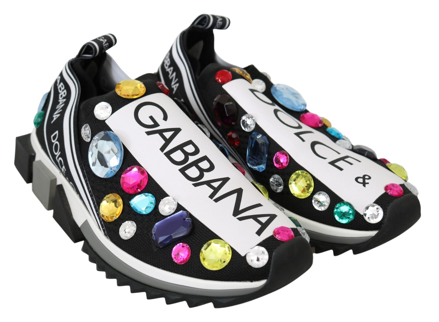 Dolce & Gabbana Black Multicolor Crystal Sneakers Chaussures