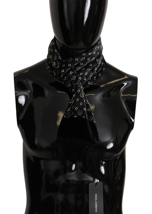 Dolce & Gabbana Black Geométric à motifs de châle de châle Fringe écharpe