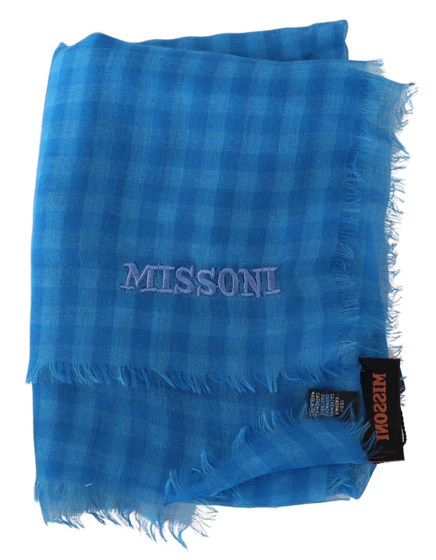Missoni Blue Checkered Cashmere Unisex Wrap Randes Schal