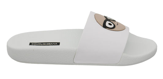 Dolce & Gabbana White Leather #DGfamily Slides Shoe Sandals