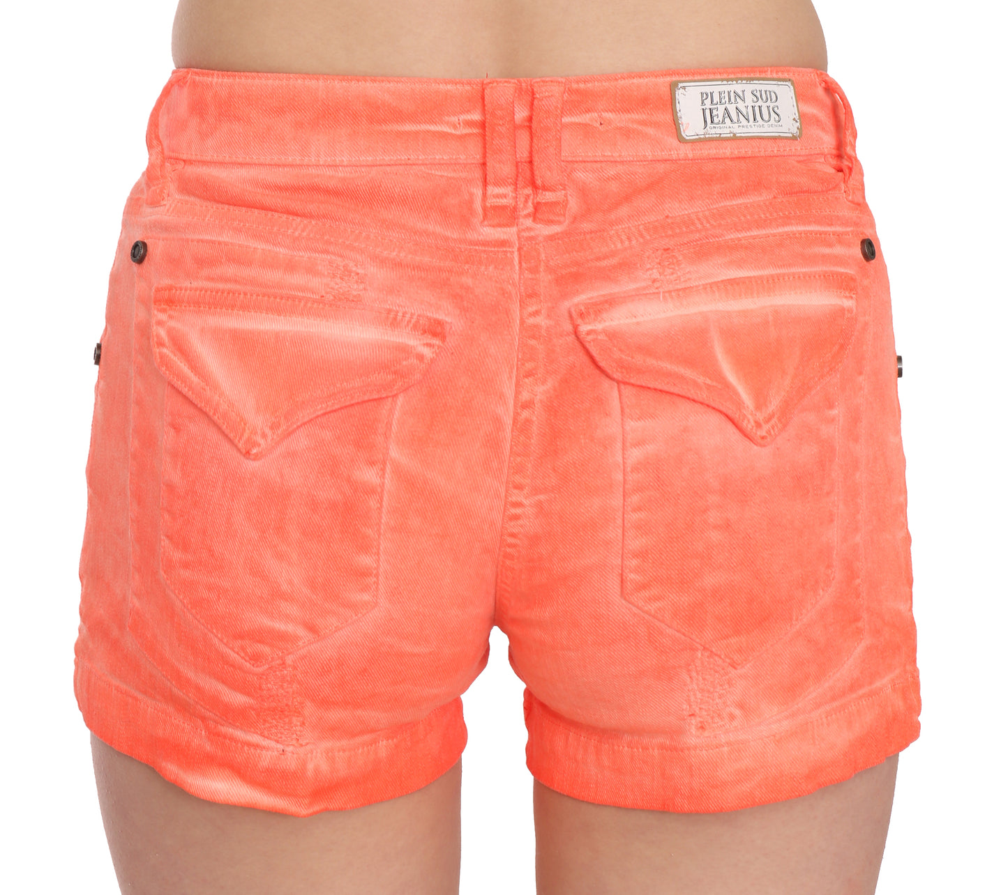 Plein Sud Orange Mid Taist Cotton Denim Mini Shorts