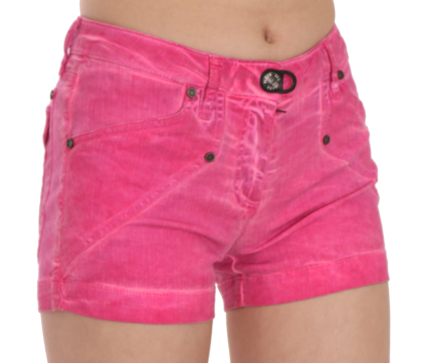 Plein Sud Pink Mid Taille Cotton Denim Mini Shorts