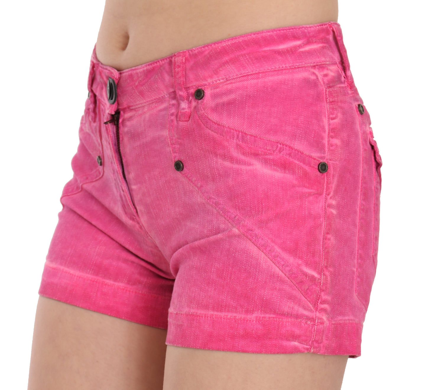 Plein Sud Pink Mid Taille Cotton Denim Mini Shorts