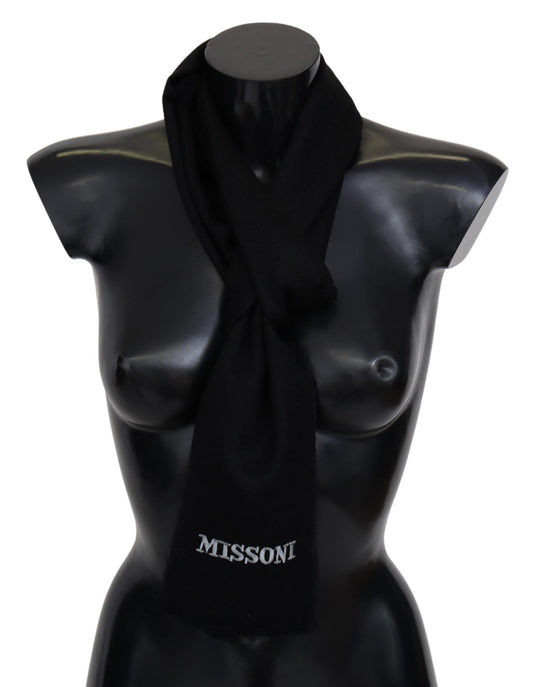 Missoni Black 100% lana unisex Wrap a torna di frange con logo sciarpa