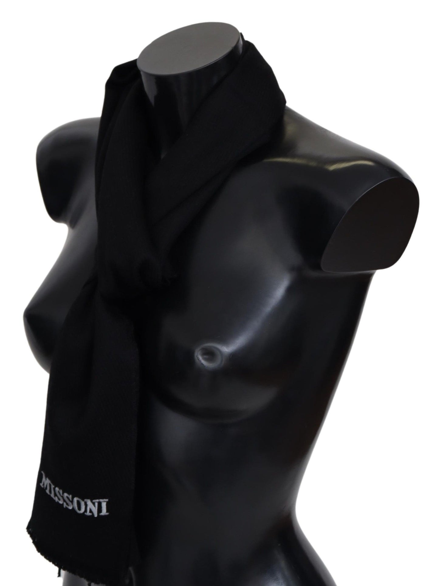 Missoni Schwarz 100% Wolle Unisex Hals Wrap Fransen Logo Schal