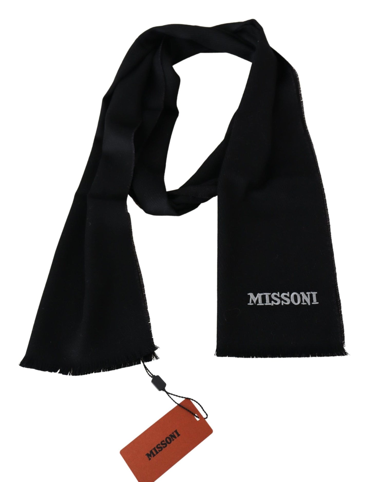 Missoni Schwarz 100% Wolle Unisex Hals Wrap Fransen Logo Schal